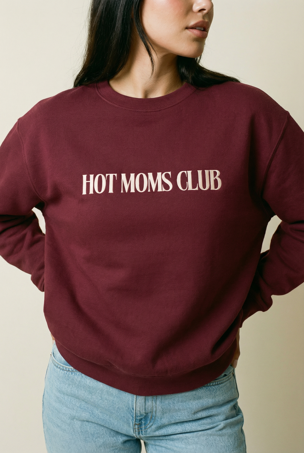 Hot Moms Club Classic Crew Sweatshirt in Burgundy
