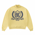 Yellow sweatshirt with 'HMC Hot Moms Club' logo on a white background