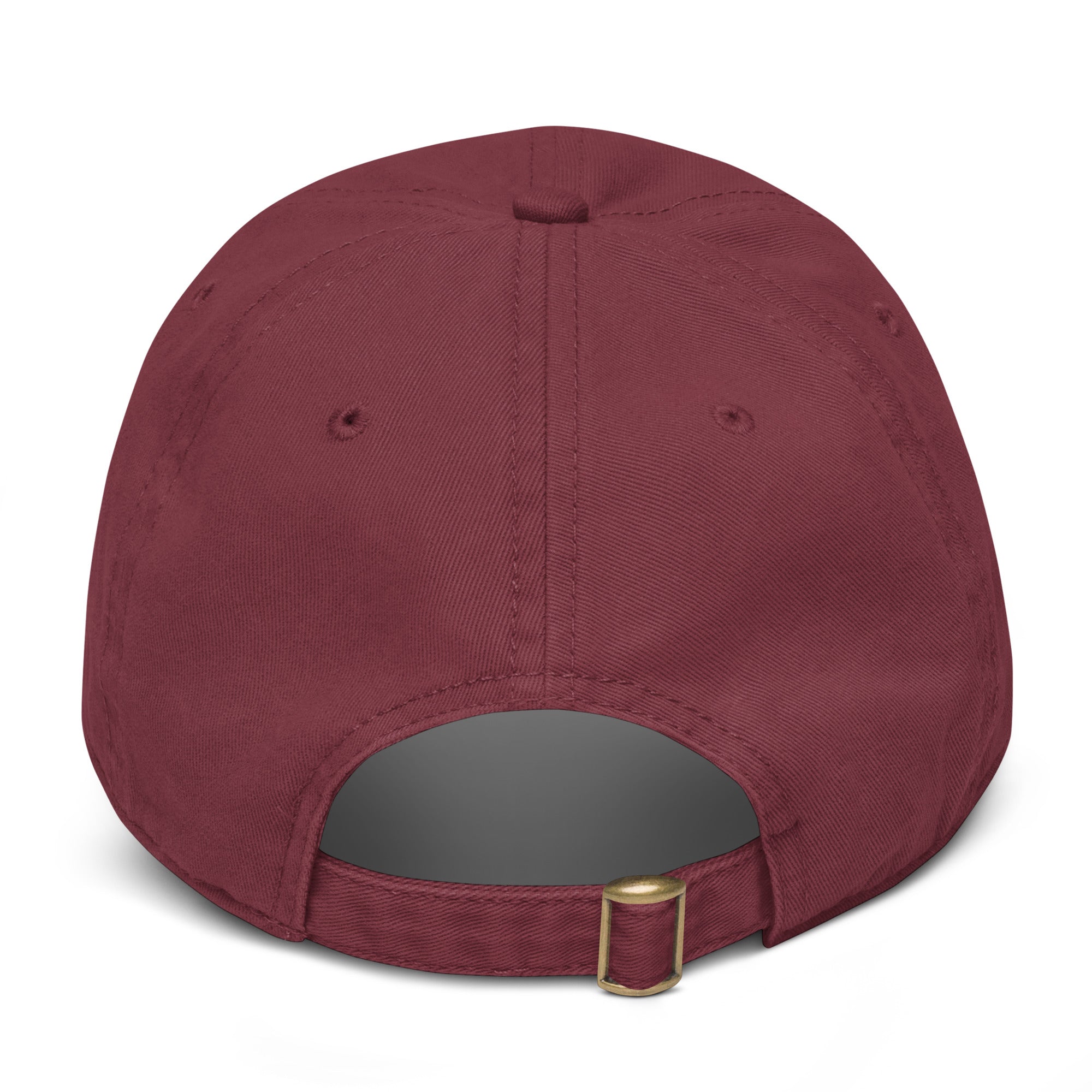 Back view of a burgundy baseball cap 