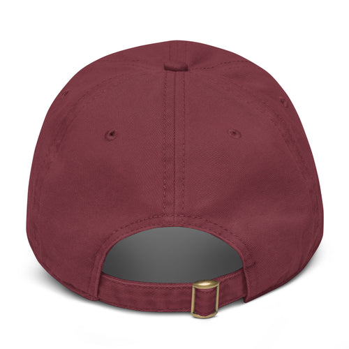 Back view of a burgundy baseball cap 